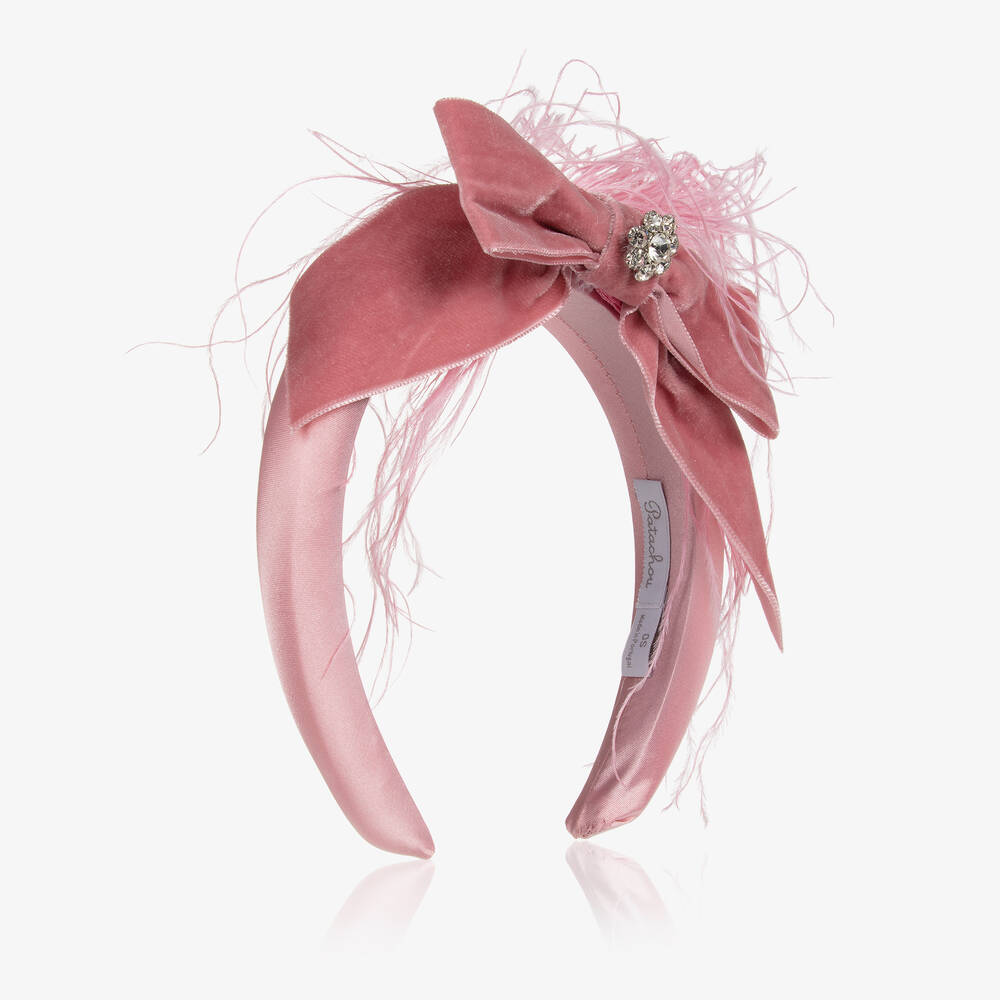 Patachou - Girls Pink Velvet Bow Hairband | Childrensalon