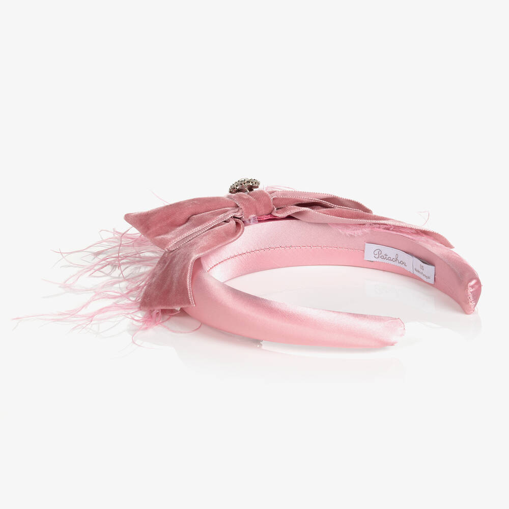 Patachou-Girls Pink Velvet Bow Hairband | Childrensalon Outlet