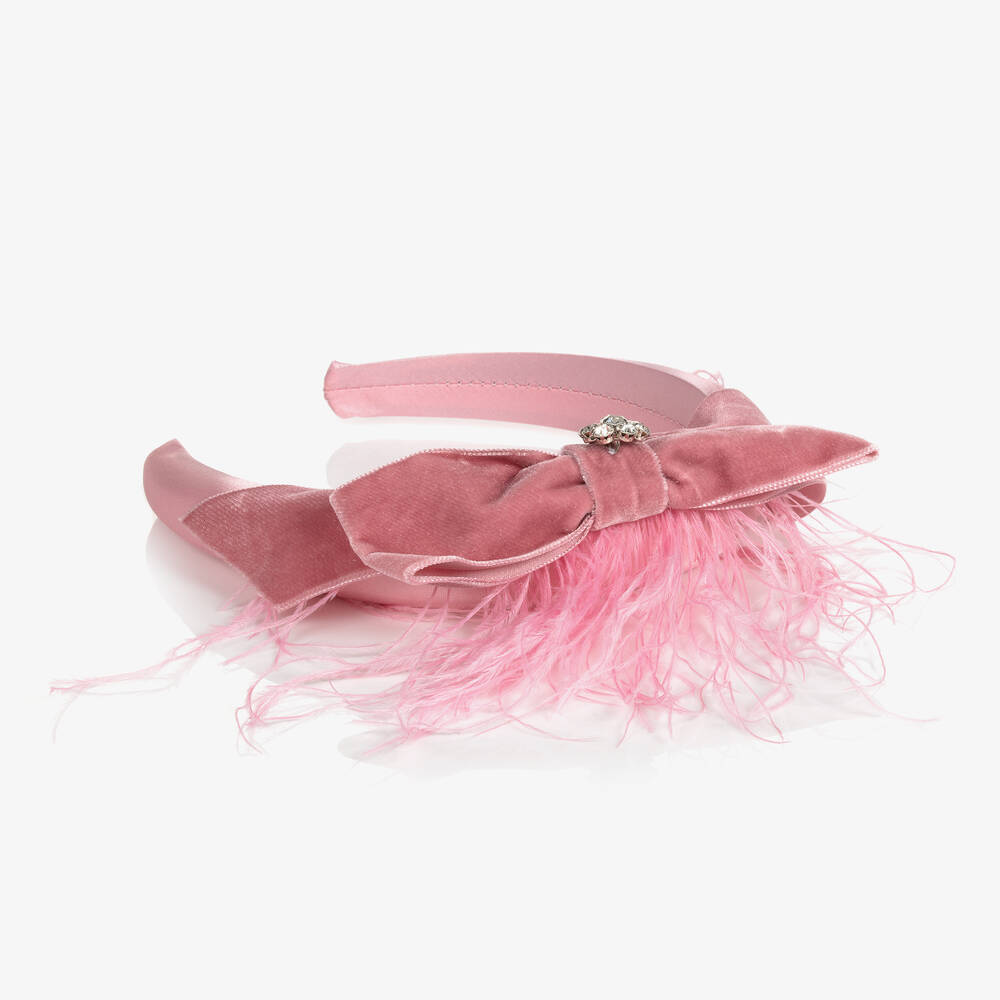 Patachou-Girls Pink Velvet Bow Hairband | Childrensalon Outlet