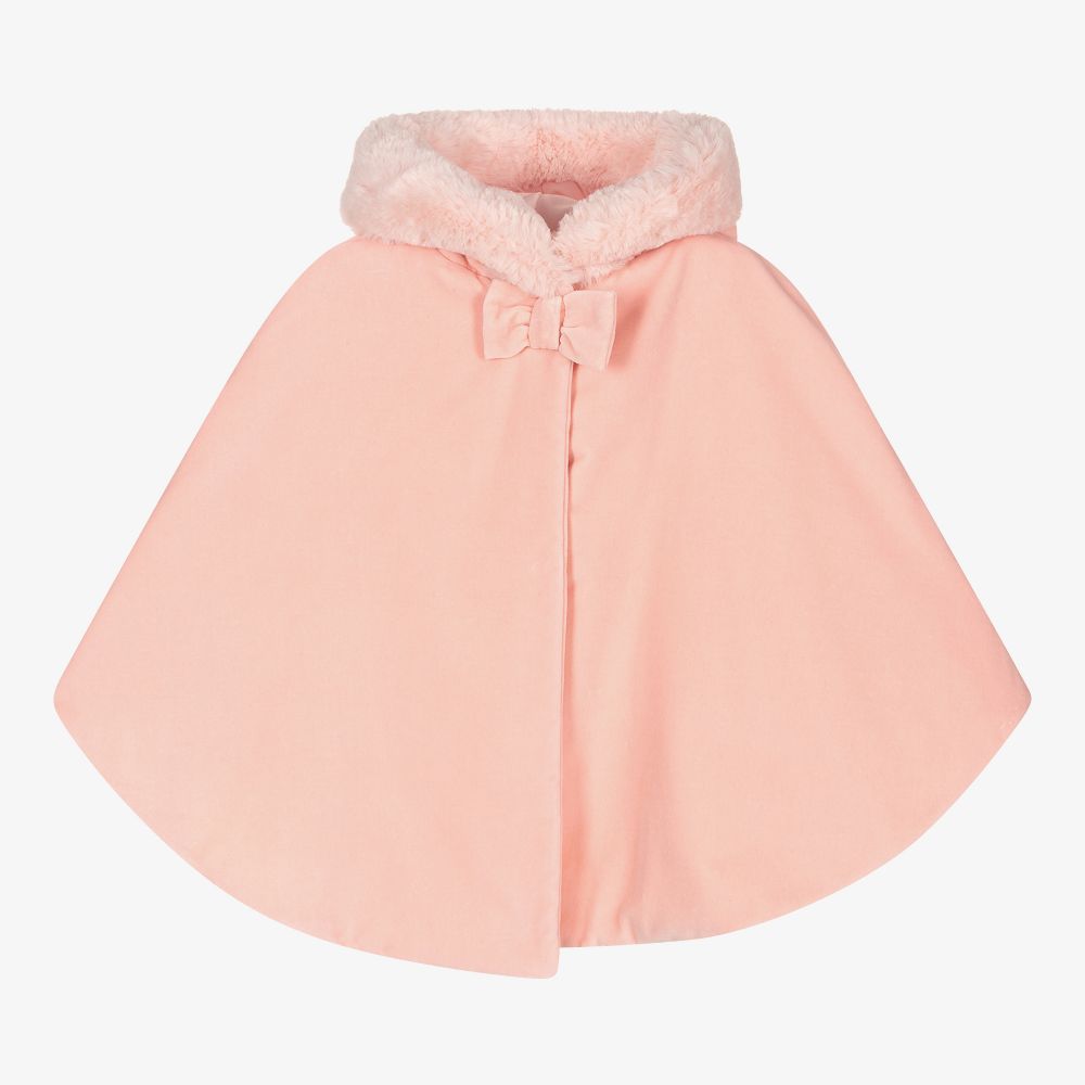 Patachou - Girls Pink Velvet Hooded Cape | Childrensalon