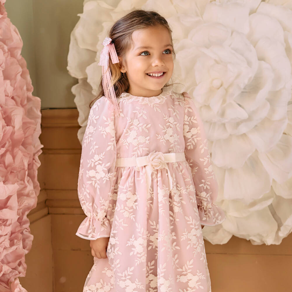 Patachou-Girls Pink & White Embroidered Tulle Dress | Childrensalon Outlet
