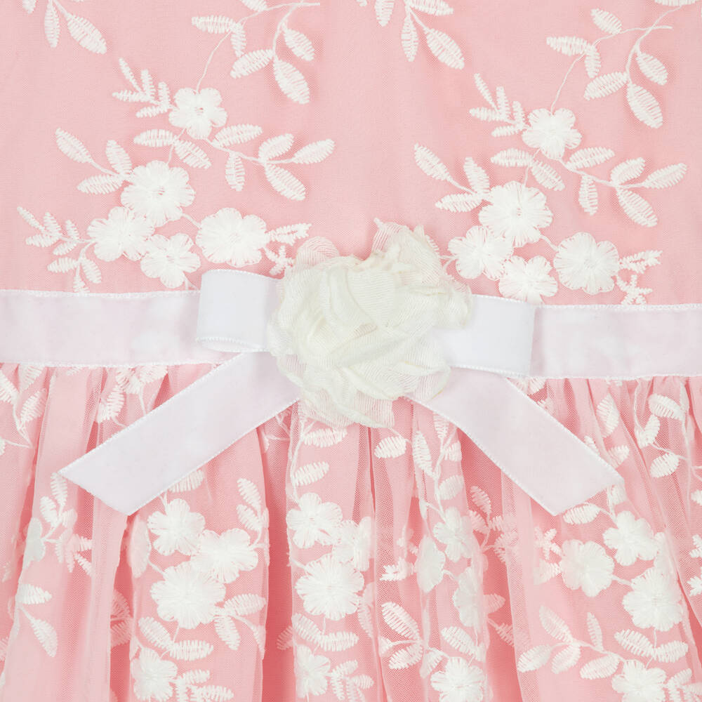 Patachou-Girls Pink & White Embroidered Tulle Dress | Childrensalon Outlet