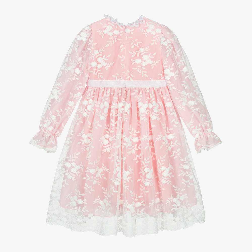 Patachou-Girls Pink & White Embroidered Tulle Dress | Childrensalon Outlet