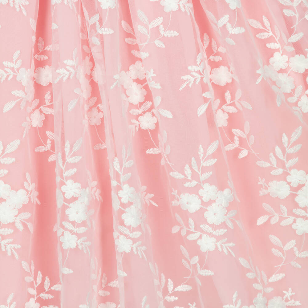 Patachou-Girls Pink & White Embroidered Tulle Dress | Childrensalon Outlet