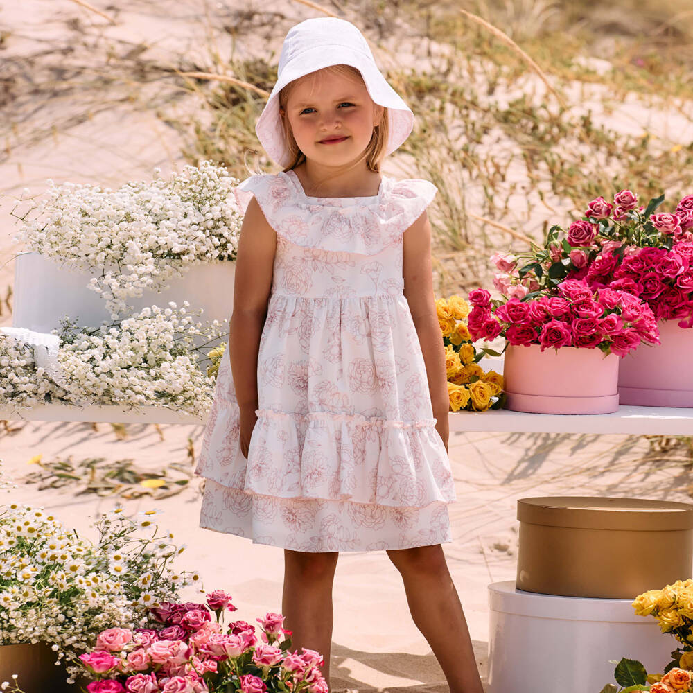 Patachou-Girls Pink & White Floral Cotton Dress | Childrensalon Outlet