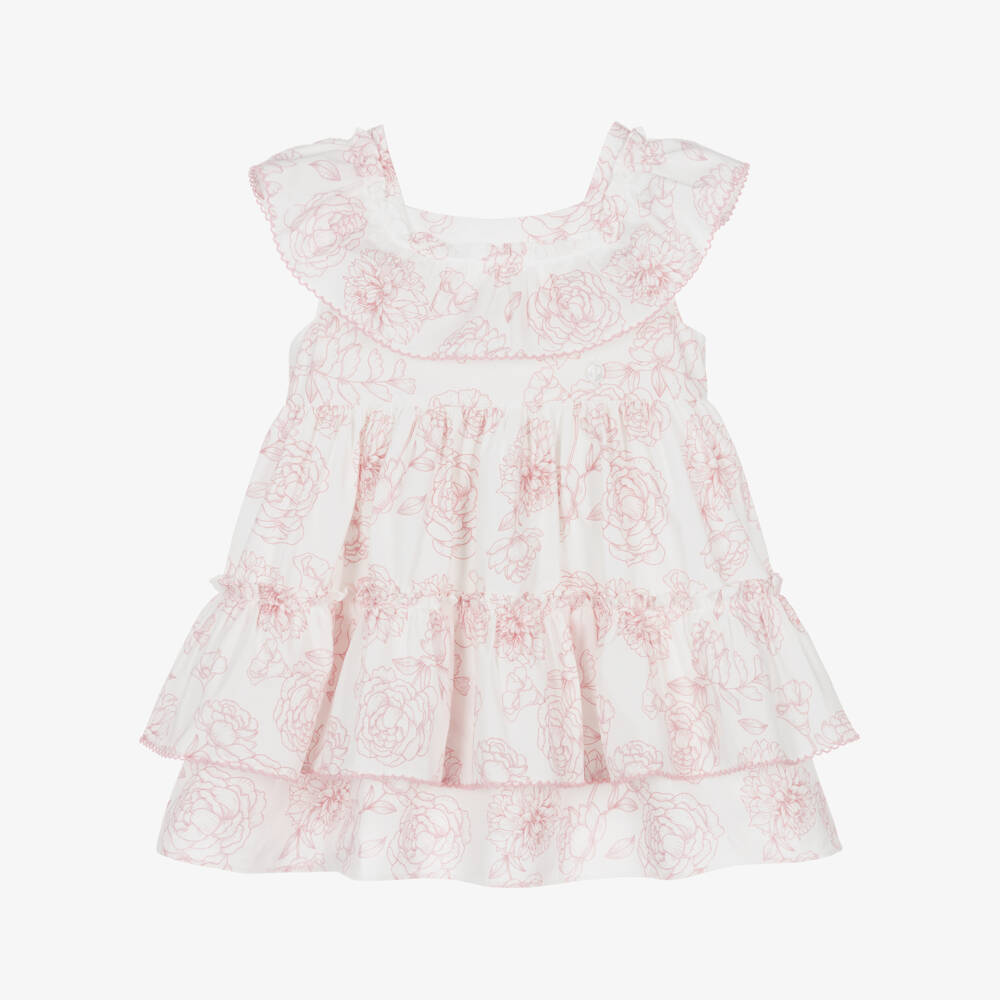 Patachou-Girls Pink & White Floral Cotton Dress | Childrensalon Outlet