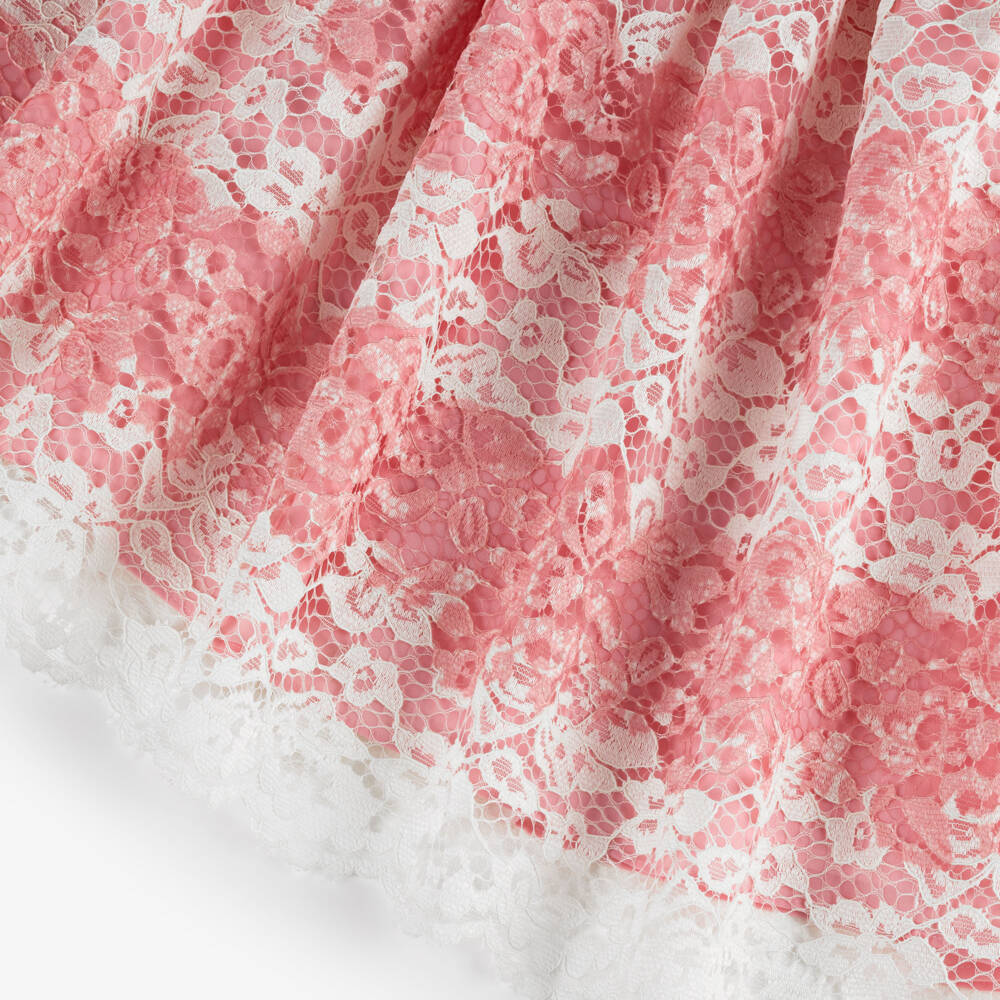 Patachou-Girls Pink & White Floral Lace Dress with Crêpe Bow | Childrensalon Outlet