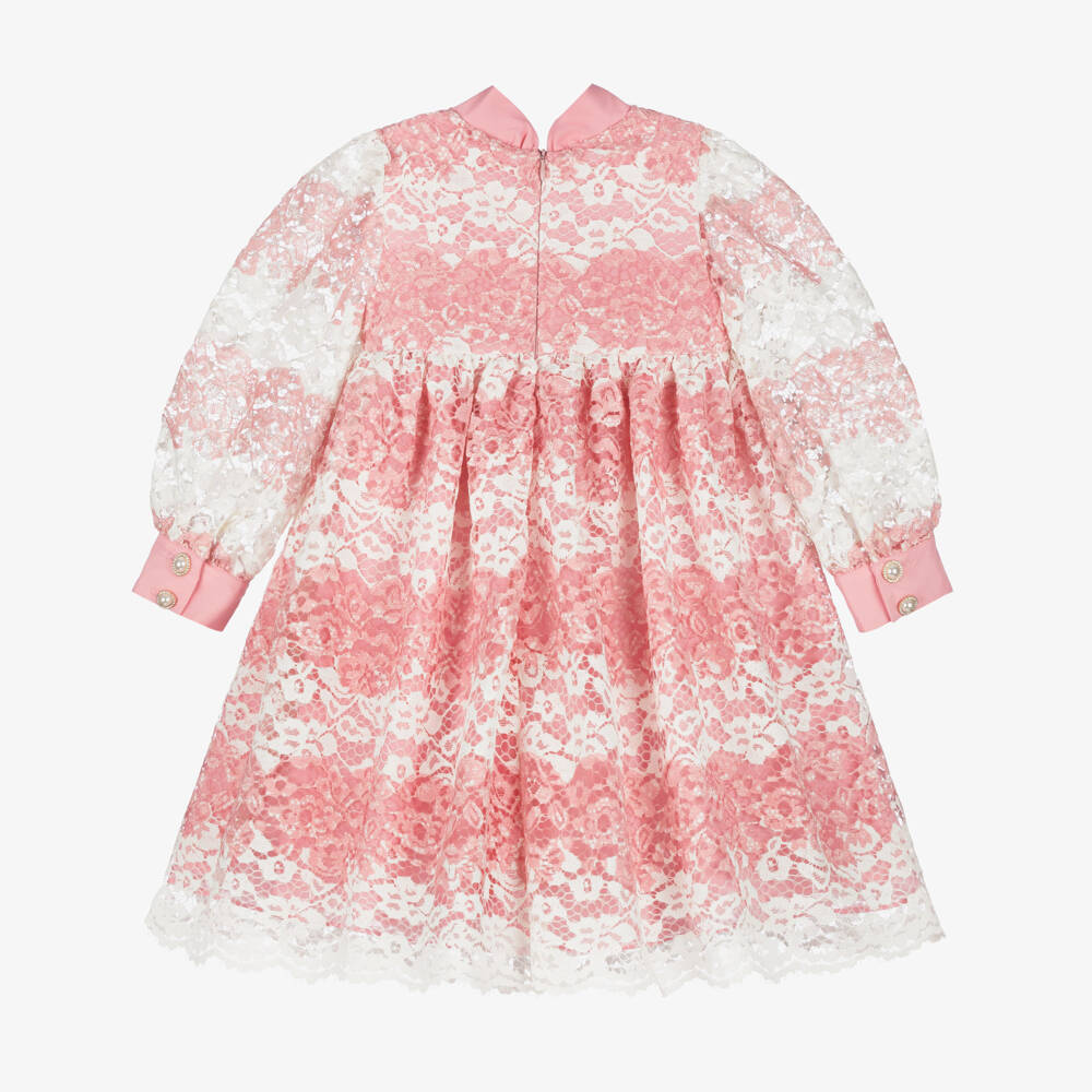 Patachou-Girls Pink & White Floral Lace Dress with Crêpe Bow | Childrensalon Outlet