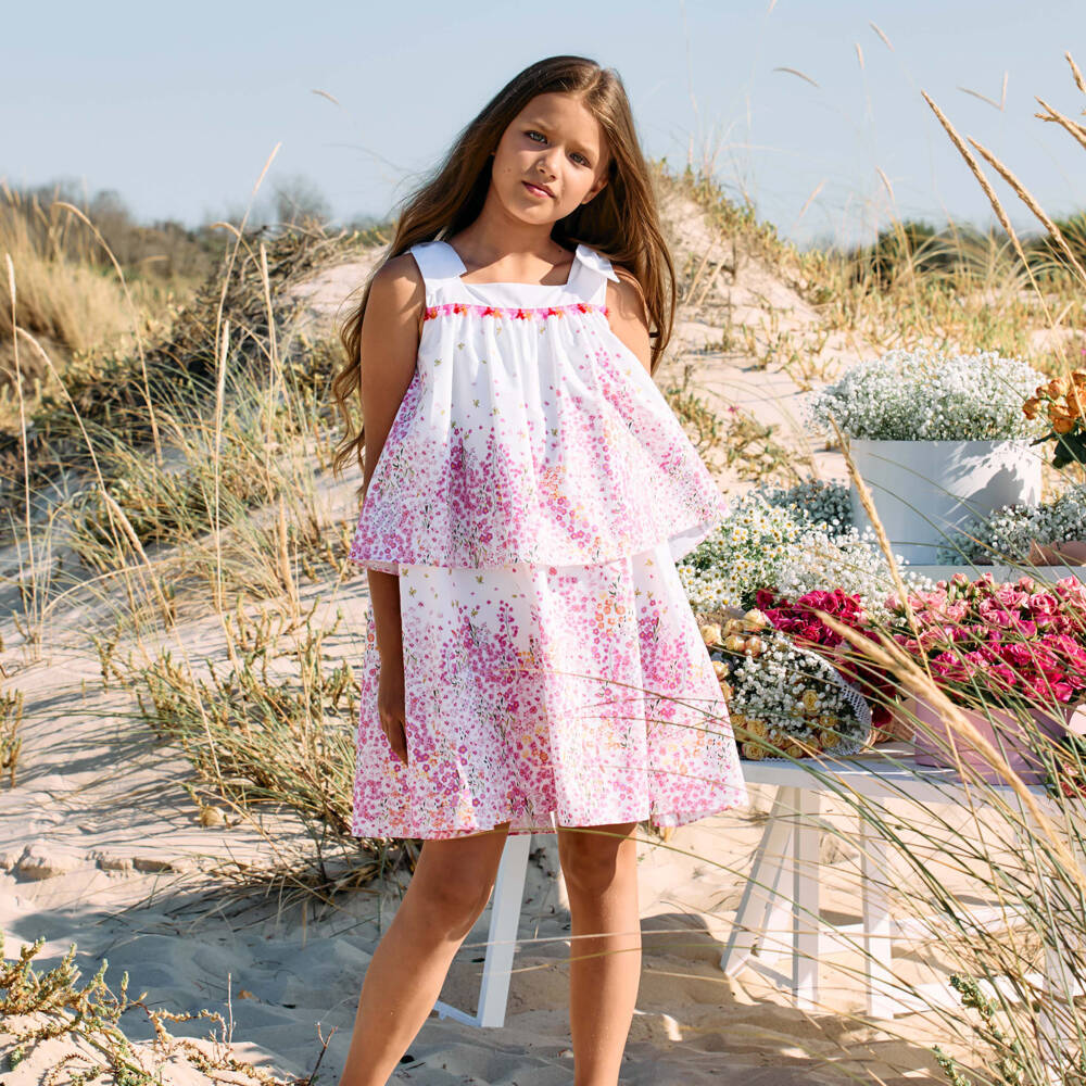 Patachou-Платье для девочек розовое с белыми цветами | Childrensalon Outlet