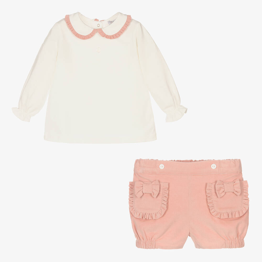Patachou-Girls Pink & White Shorts Set | Childrensalon Outlet