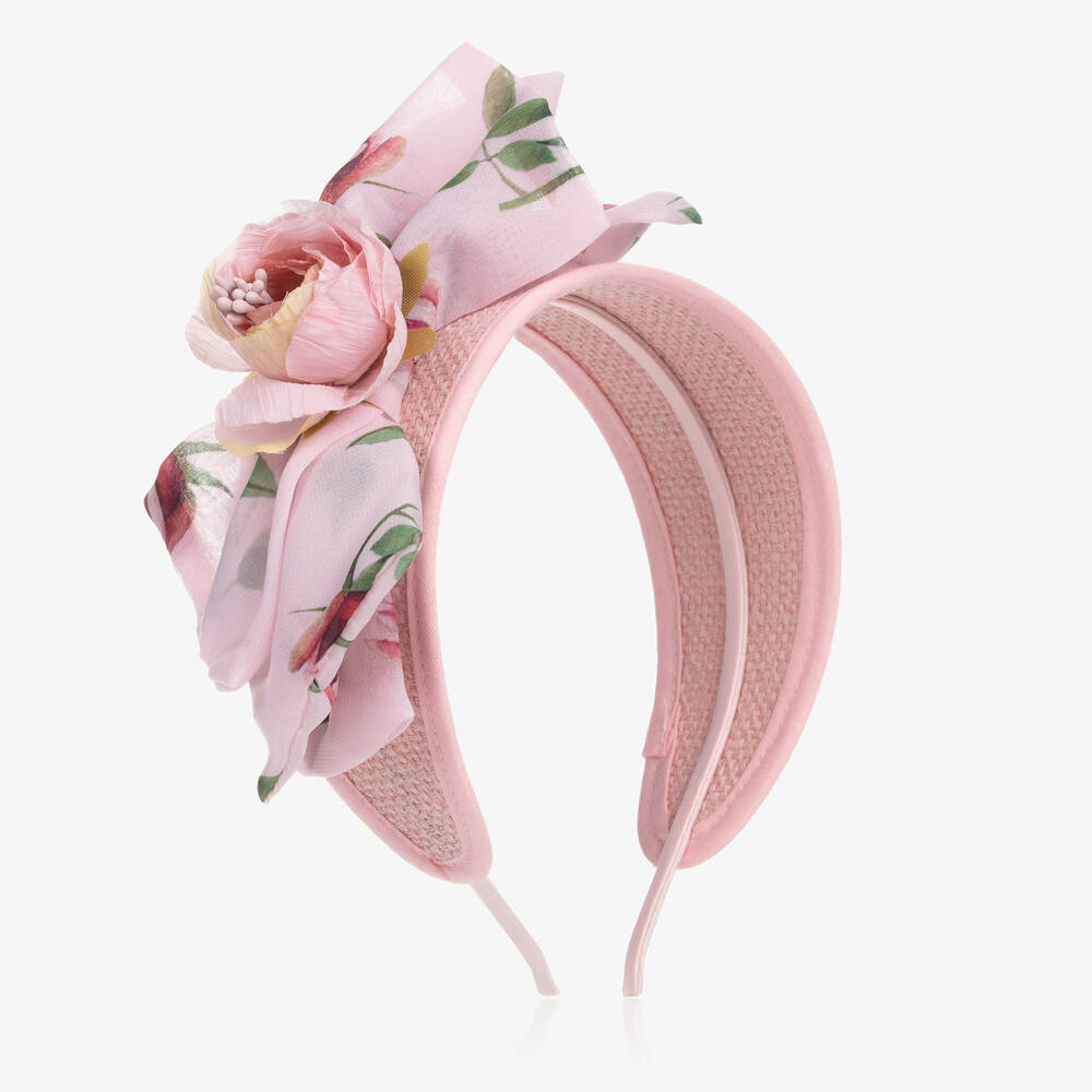Patachou - Girls Pink Wide Flower Hairband | Childrensalon