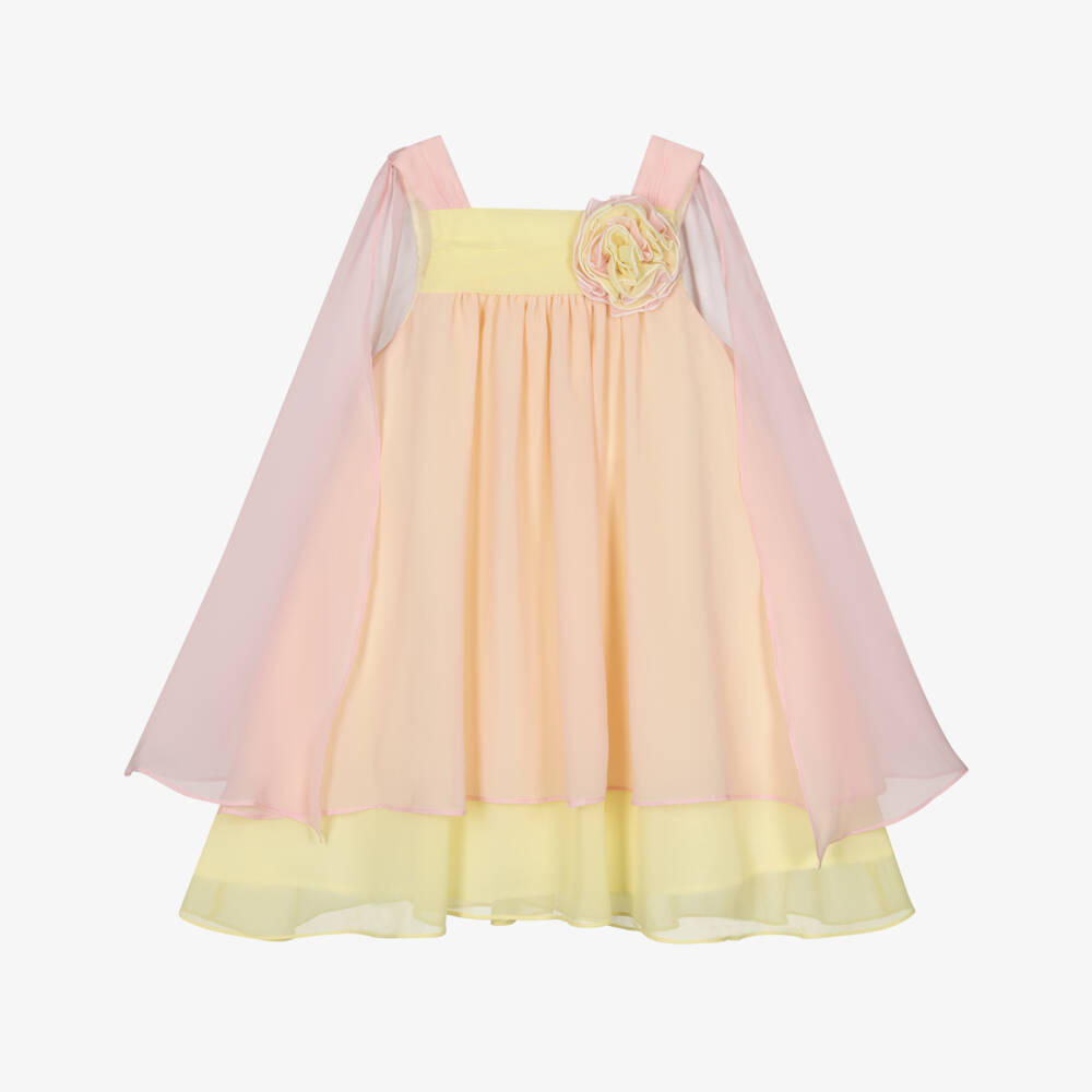 Patachou-Girls Pink & Yellow Layered Chiffon Dress | Childrensalon Outlet