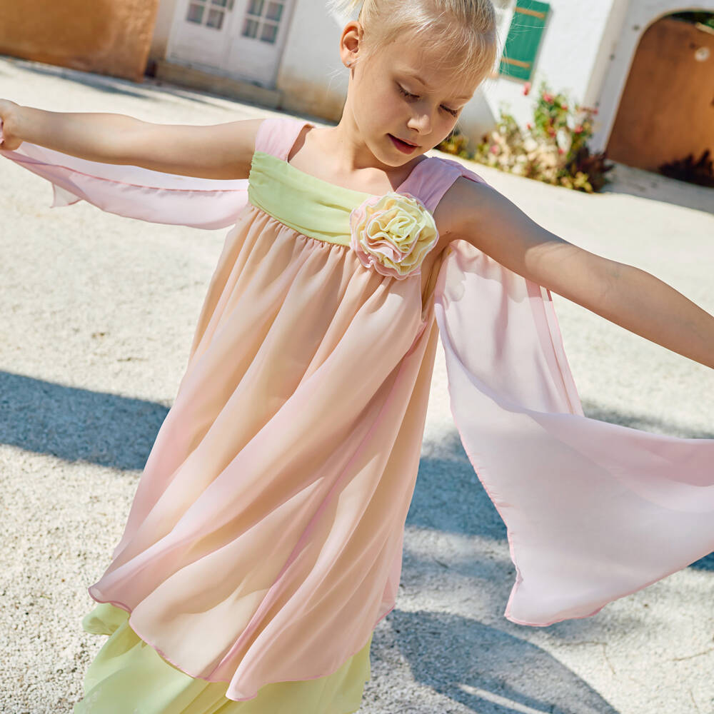 Patachou-Girls Pink & Yellow Layered Chiffon Dress | Childrensalon Outlet