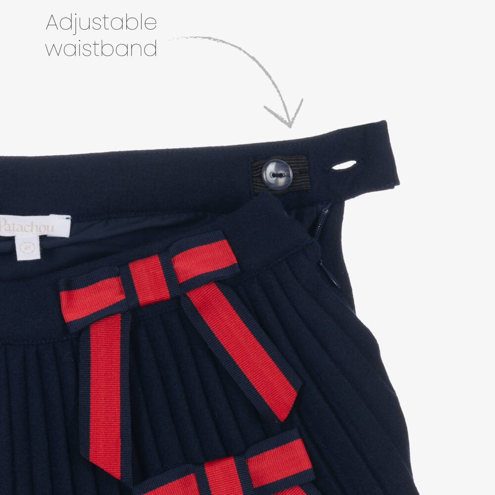 Patachou-Girls Pleated Skirt with Navy Bows | Childrensalon Outlet