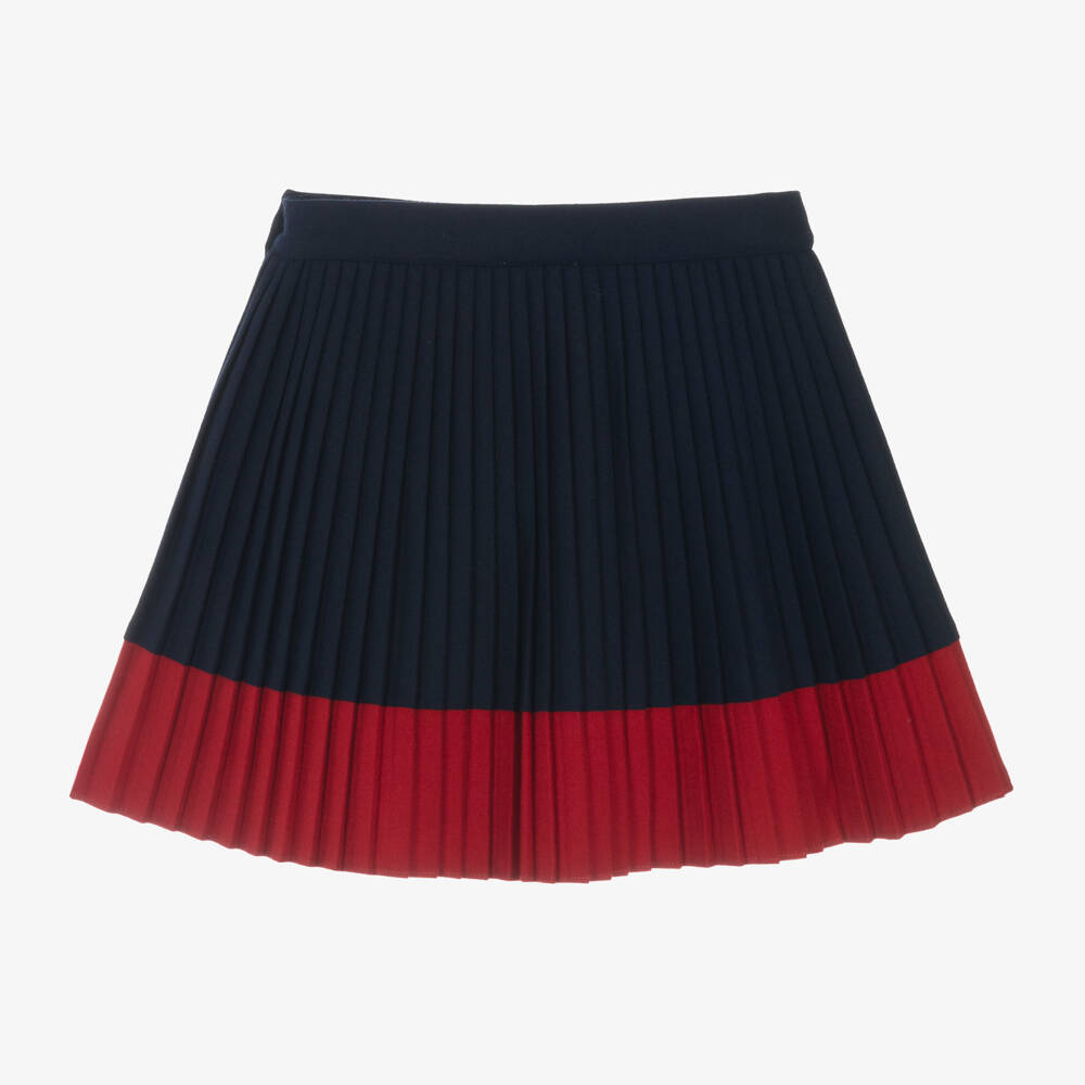Patachou-Girls Pleated Skirt with Navy Bows | Childrensalon Outlet