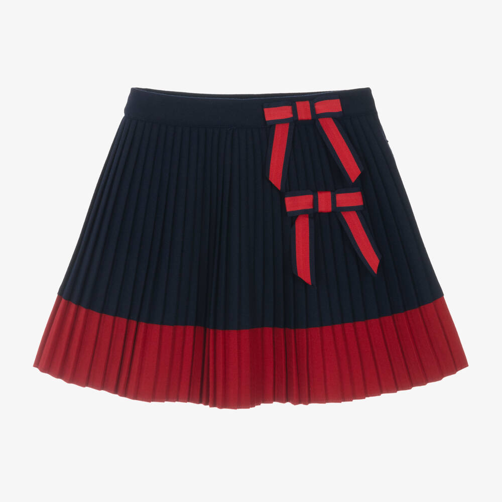 Patachou-Girls Pleated Skirt with Navy Bows | Childrensalon Outlet