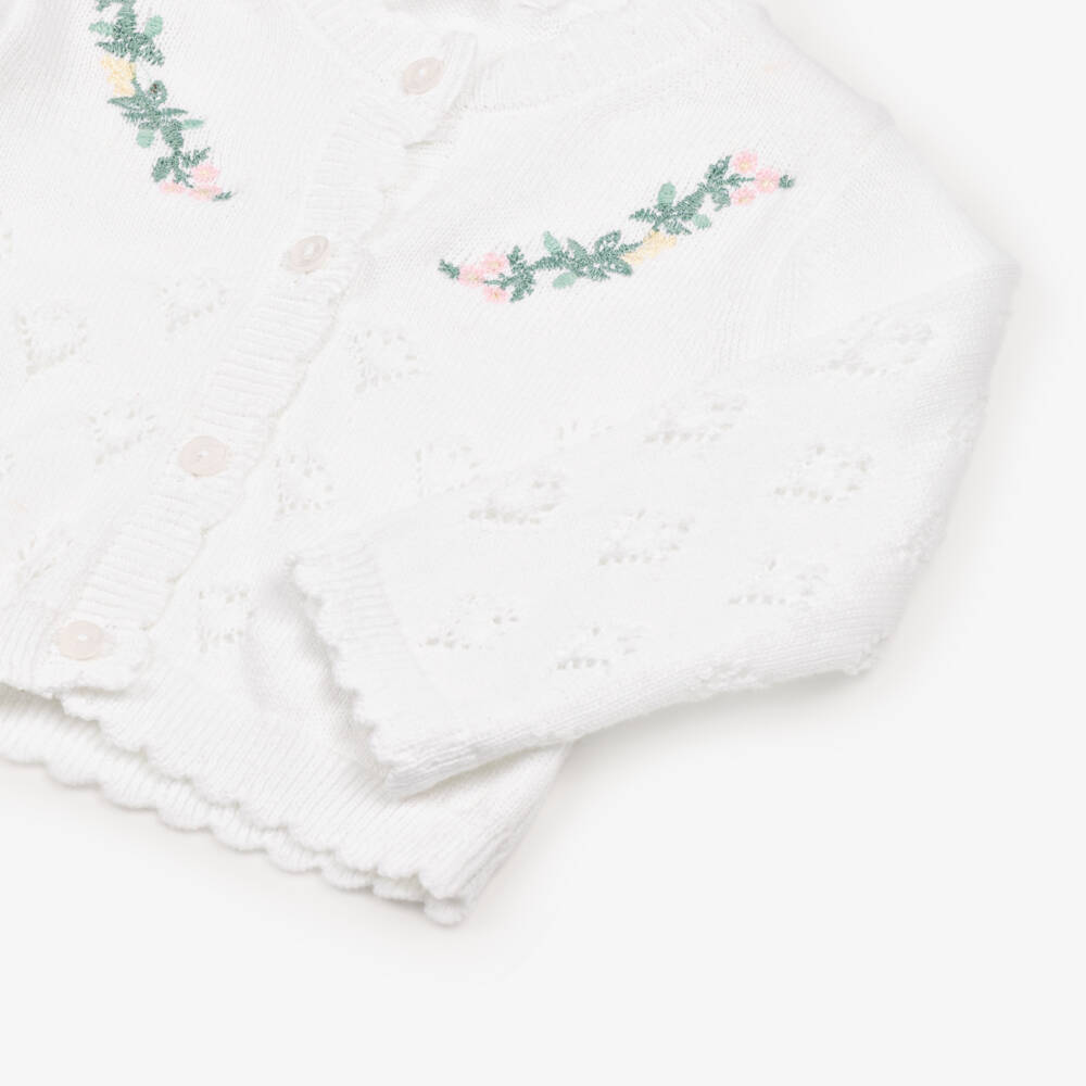 Patachou-Girls Pure White Cotton Cardigan | Childrensalon Outlet