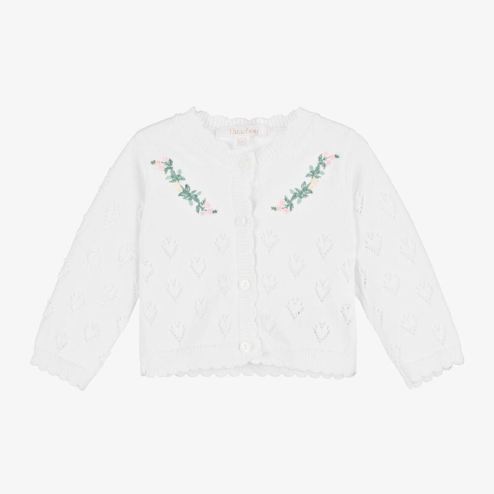 Patachou-Girls Pure White Cotton Cardigan | Childrensalon Outlet