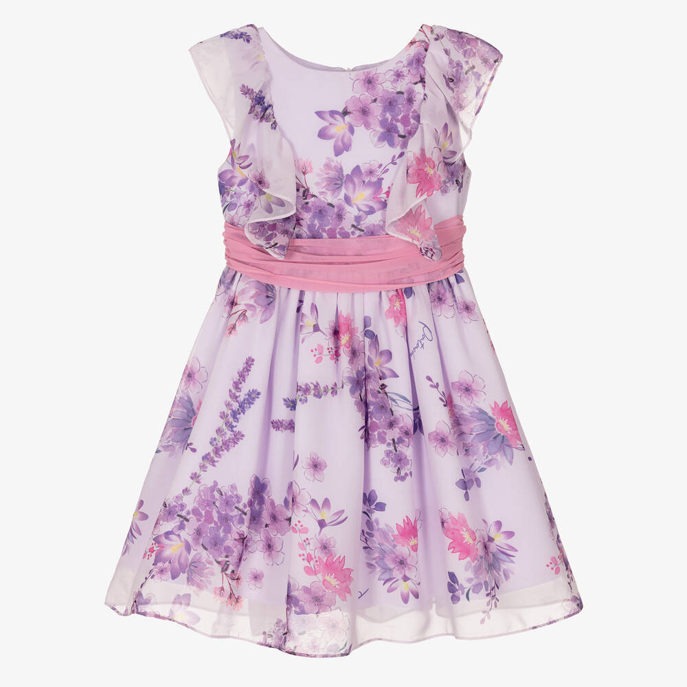Patachou - Girls Purple Chiffon Floral Dress | Childrensalon
