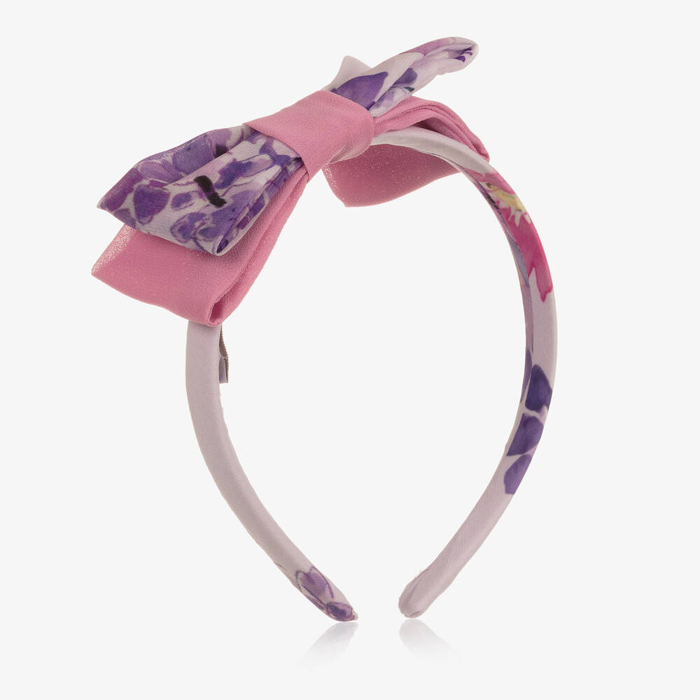 Patachou - Girls Purple Floral Bow Hairband | Childrensalon
