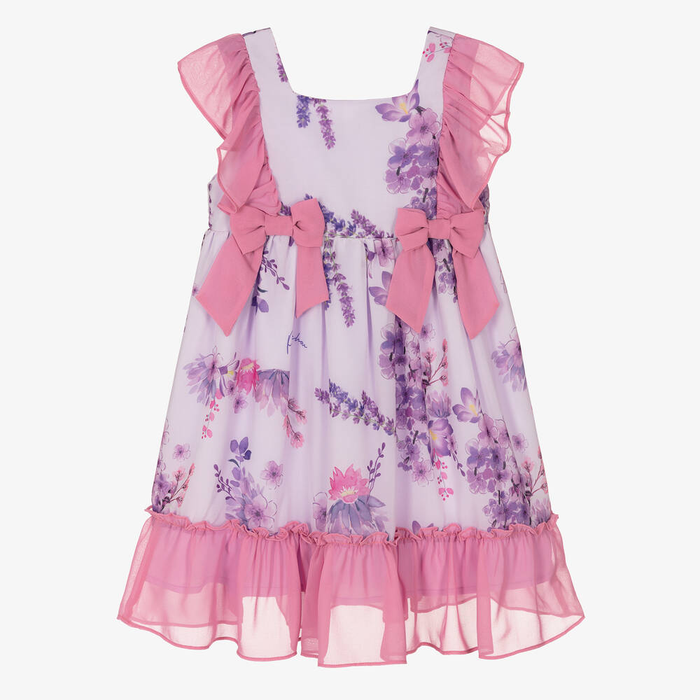 Patachou - Girls Purple Floral Chiffon Dress | Childrensalon