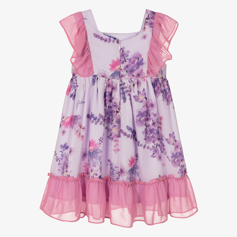 Patachou-Girls Purple Floral Chiffon Dress | Childrensalon Outlet