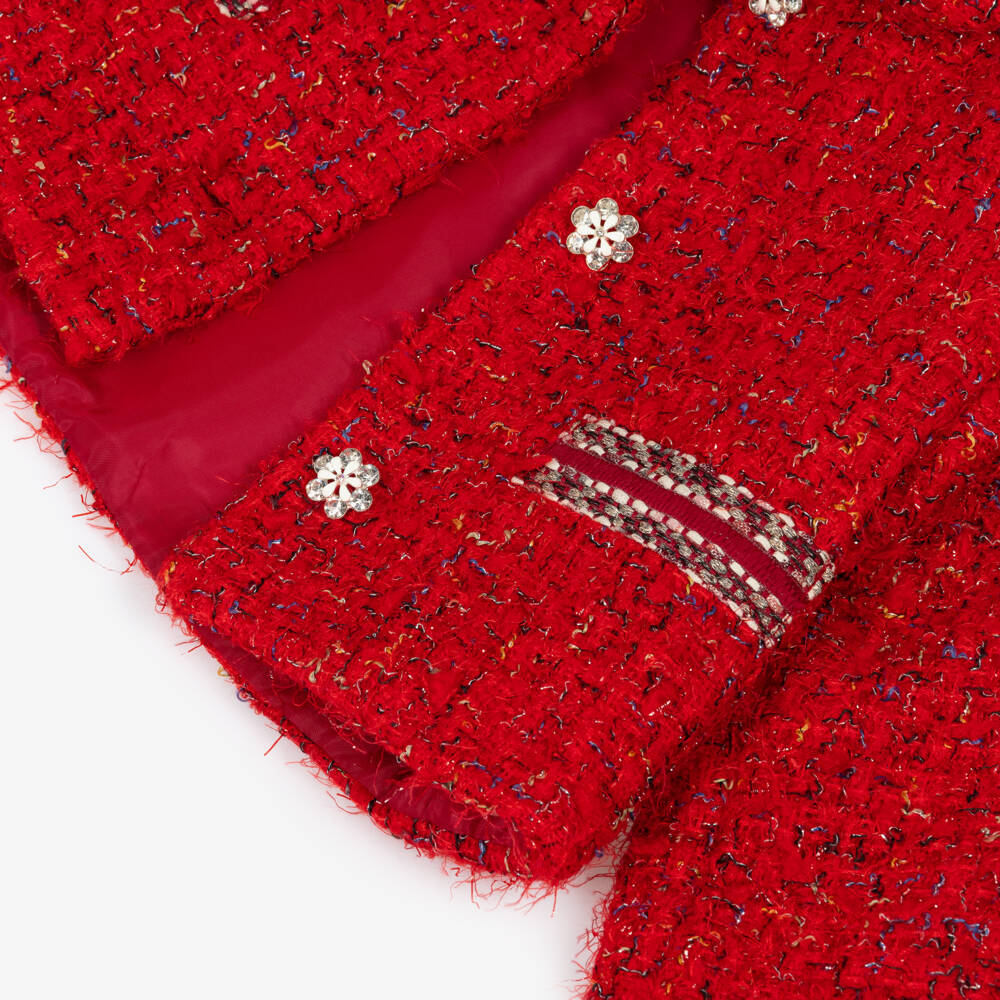 Patachou-جاكيت تويد أحمر مشرق للبنات | Childrensalon Outlet