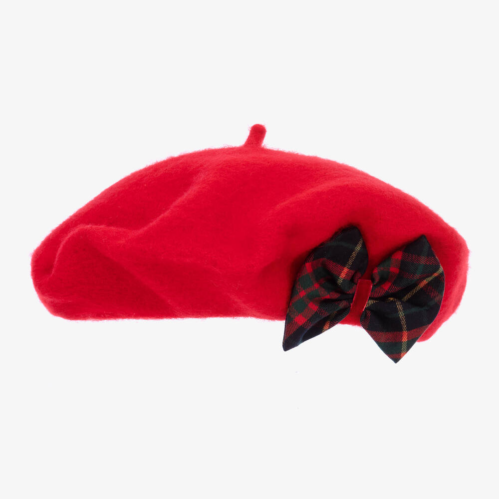 Patachou - قبعة بيريه صوف تارتان لون أحمر وكحلي للبنات | Childrensalon