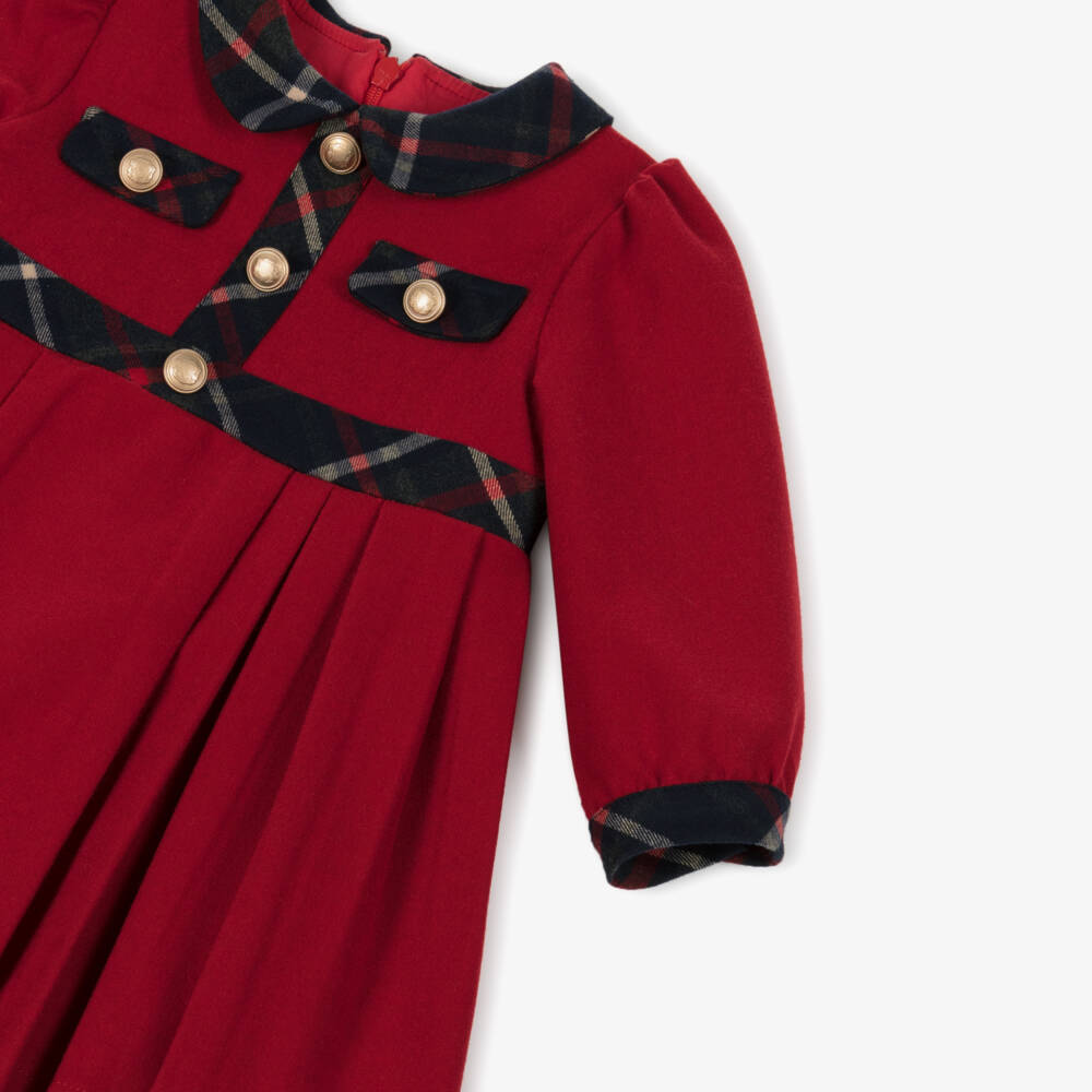 Patachou-Girls Red & Blue Tartan Trim Twill Dress | Childrensalon Outlet