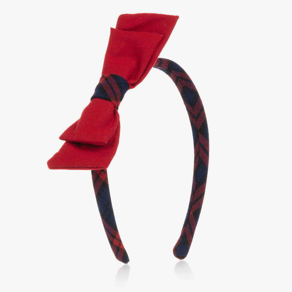 Patachou - Girls Red Bow Tartan Hairband | Childrensalon