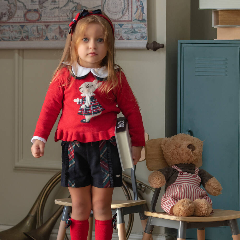 Patachou-بلوفر صوف وفيسكوز محبوك لون أحمر للبنات | Childrensalon Outlet