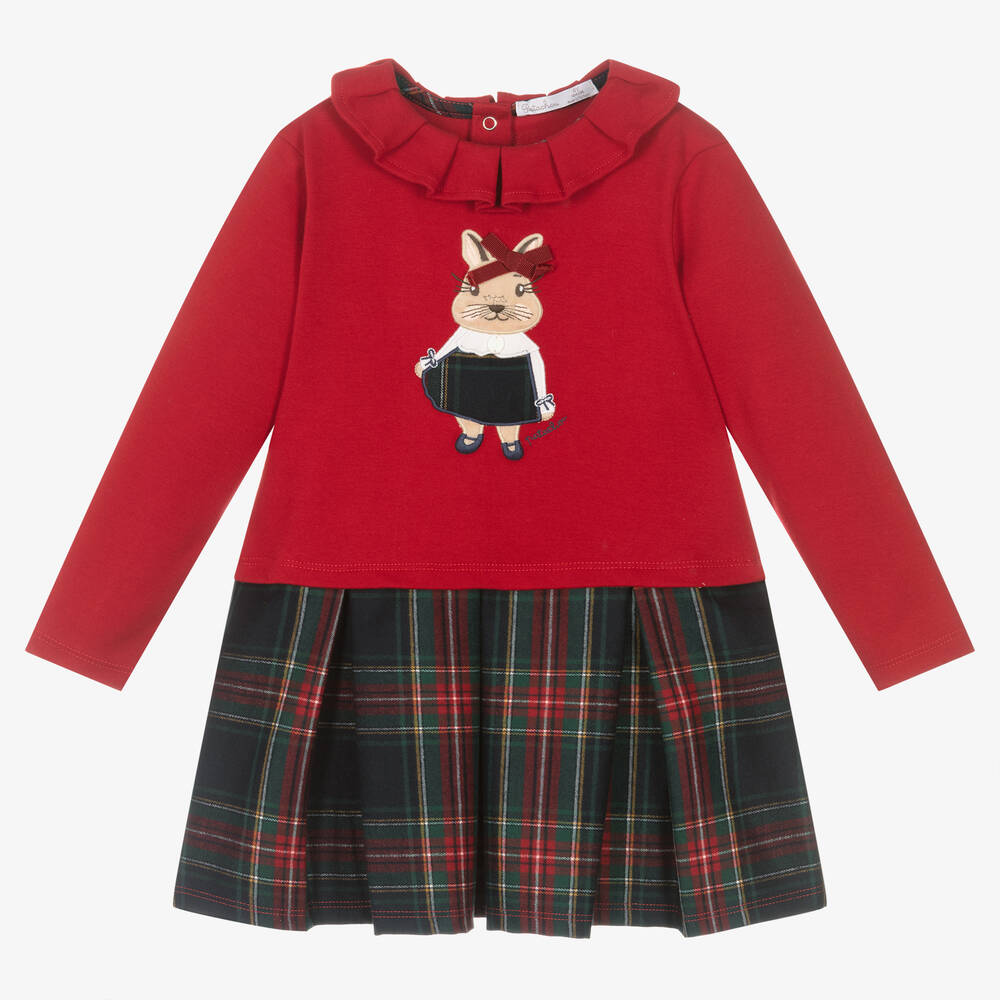 Patachou-Girls Red Bunny Tartan Dress | Childrensalon Outlet