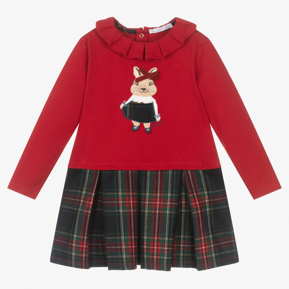 Patachou - Robe tartan rouge lapin fille | Childrensalon