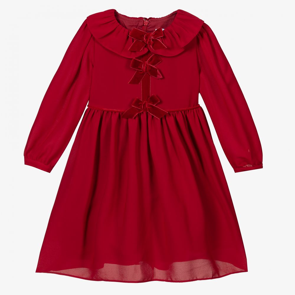 Patachou - Girls Red Chiffon Bow Dress | Childrensalon