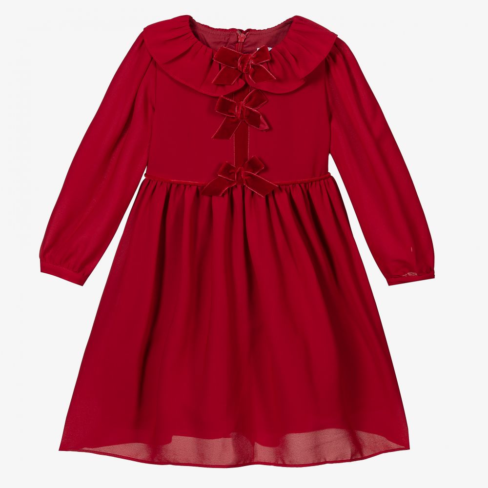 Patachou - Rotes Chiffonkleid mit Schleife (M) | Childrensalon