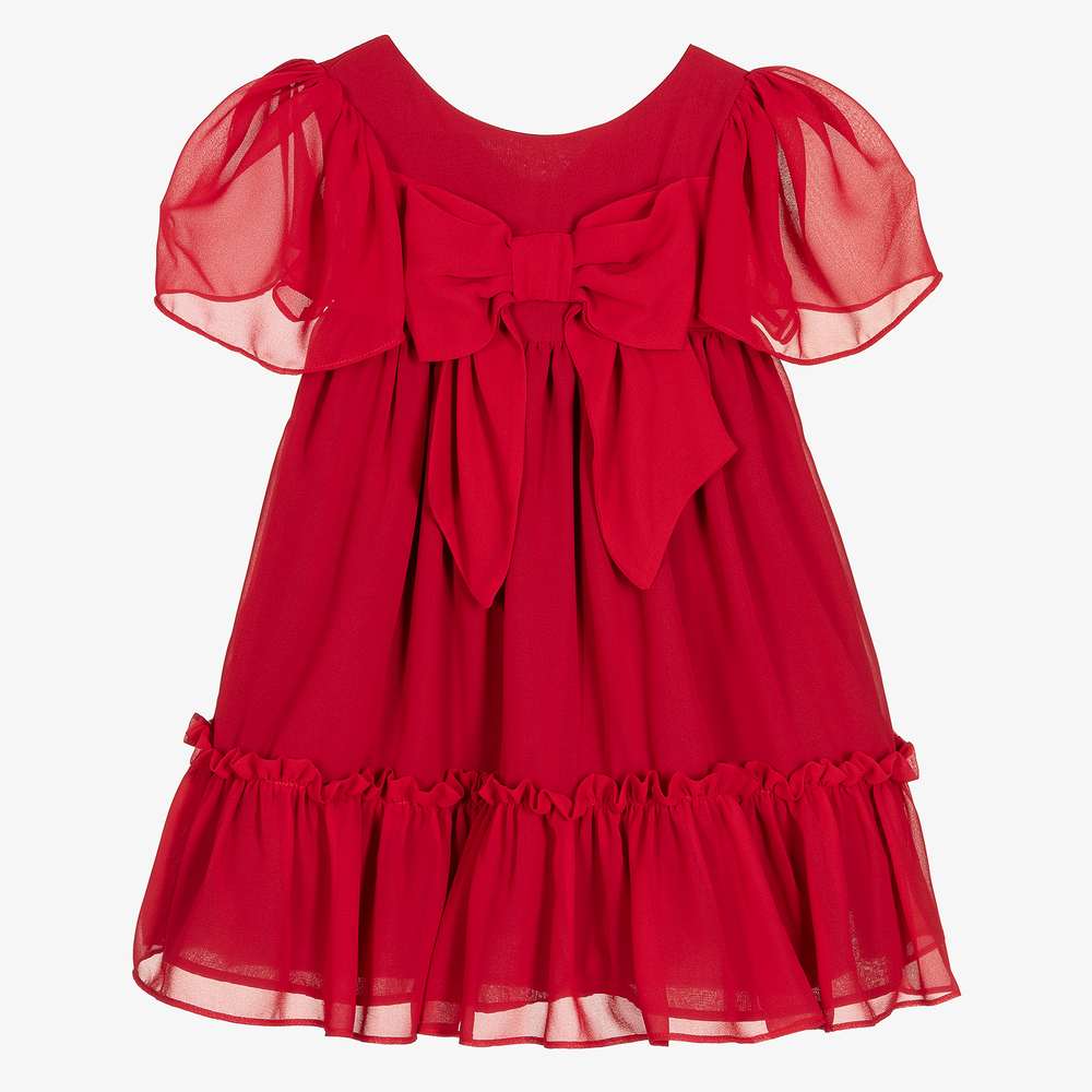 Patachou - Girls Red Chiffon Bow Dress  | Childrensalon