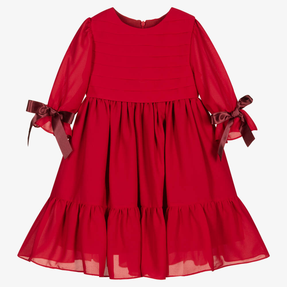 Patachou - Girls Red Chiffon Dress  | Childrensalon