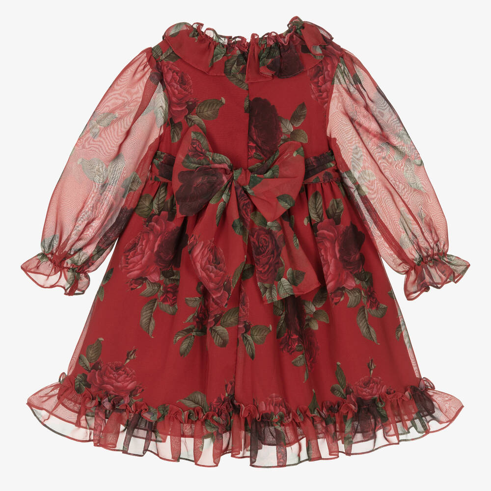 Patachou-Girls Red Chiffon Rose Dress  | Childrensalon Outlet