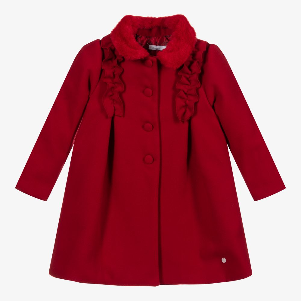Patachou - معطف بياقة فرو صناعي لون أحمر للبنات | Childrensalon