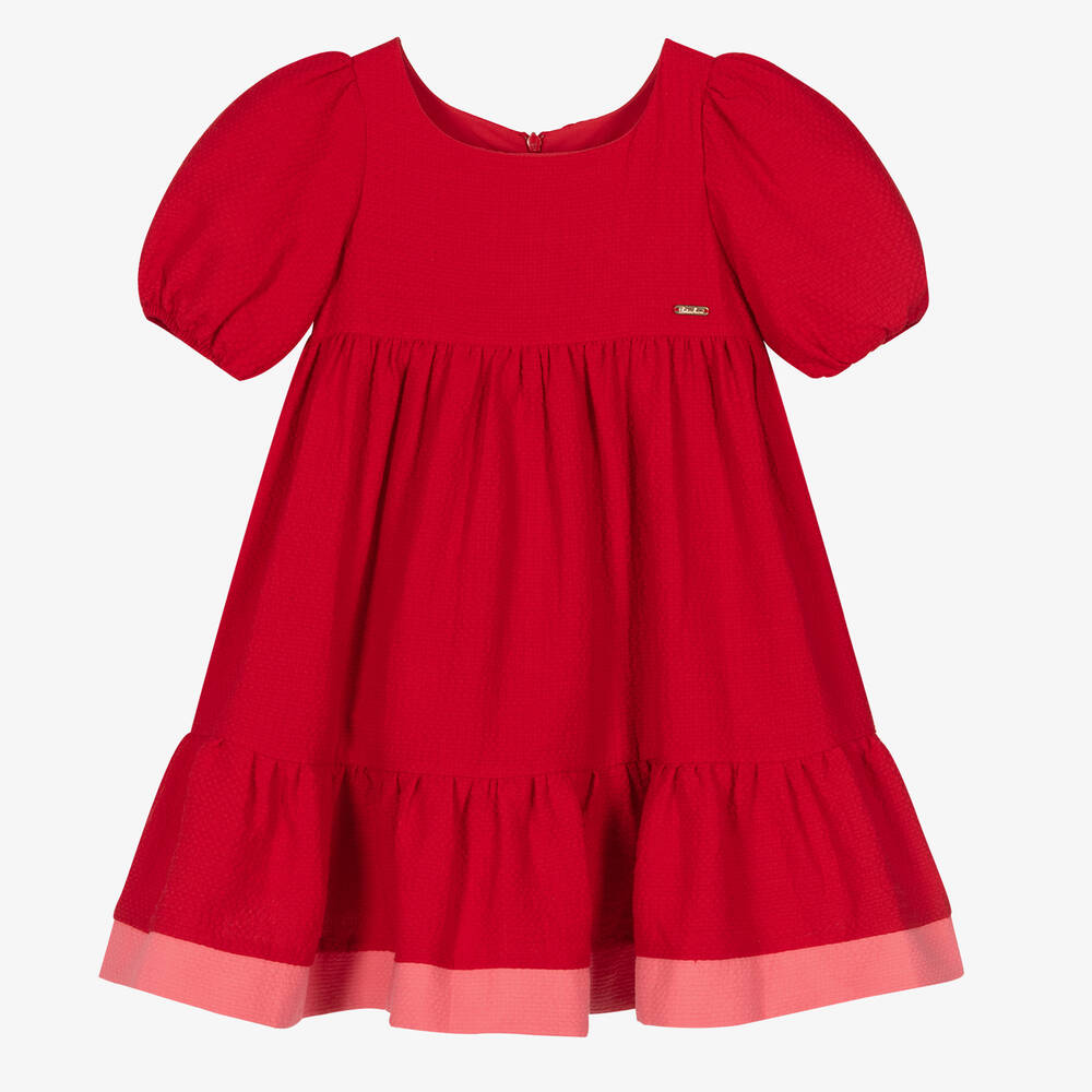 Patachou - Girls Red Cotton Dress | Childrensalon