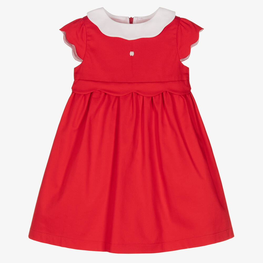 Patachou - فستان أطفال بناتي قطن لون أحمر | Childrensalon