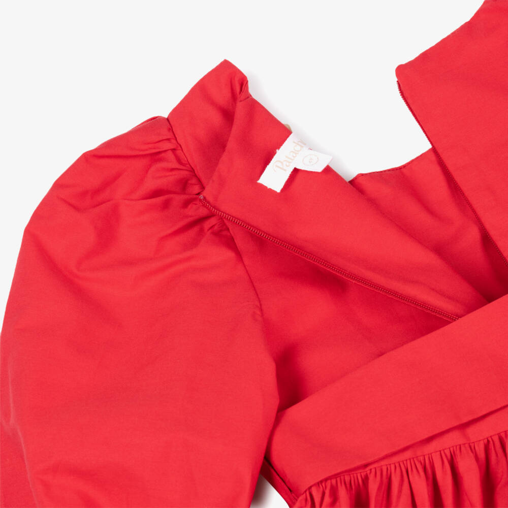 Patachou-Girls Red Cotton Dress with Floral Cut Work | Childrensalon Outlet