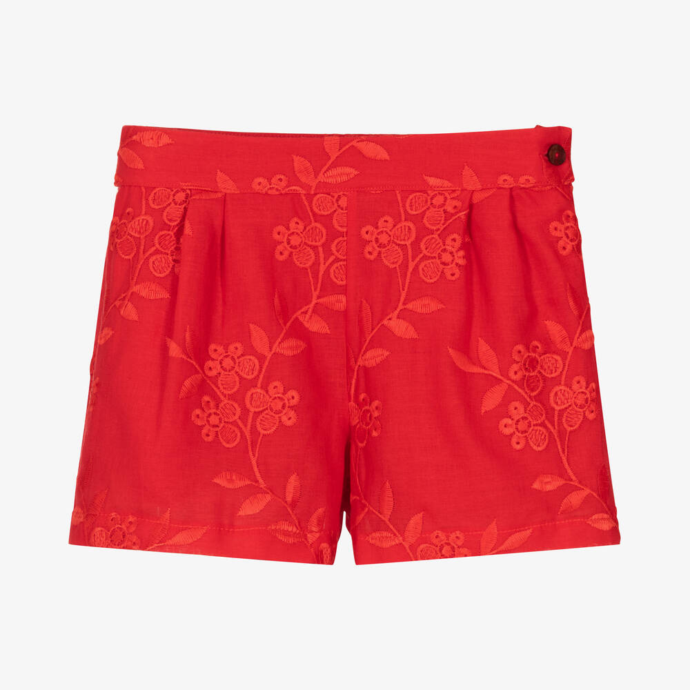 Patachou - Short rouge brodé en coton fille | Childrensalon