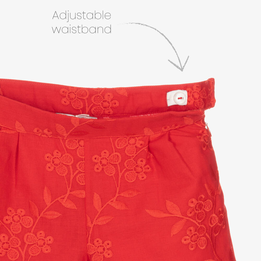 Patachou-Girls Red Cotton Embroidered Shorts | Childrensalon Outlet
