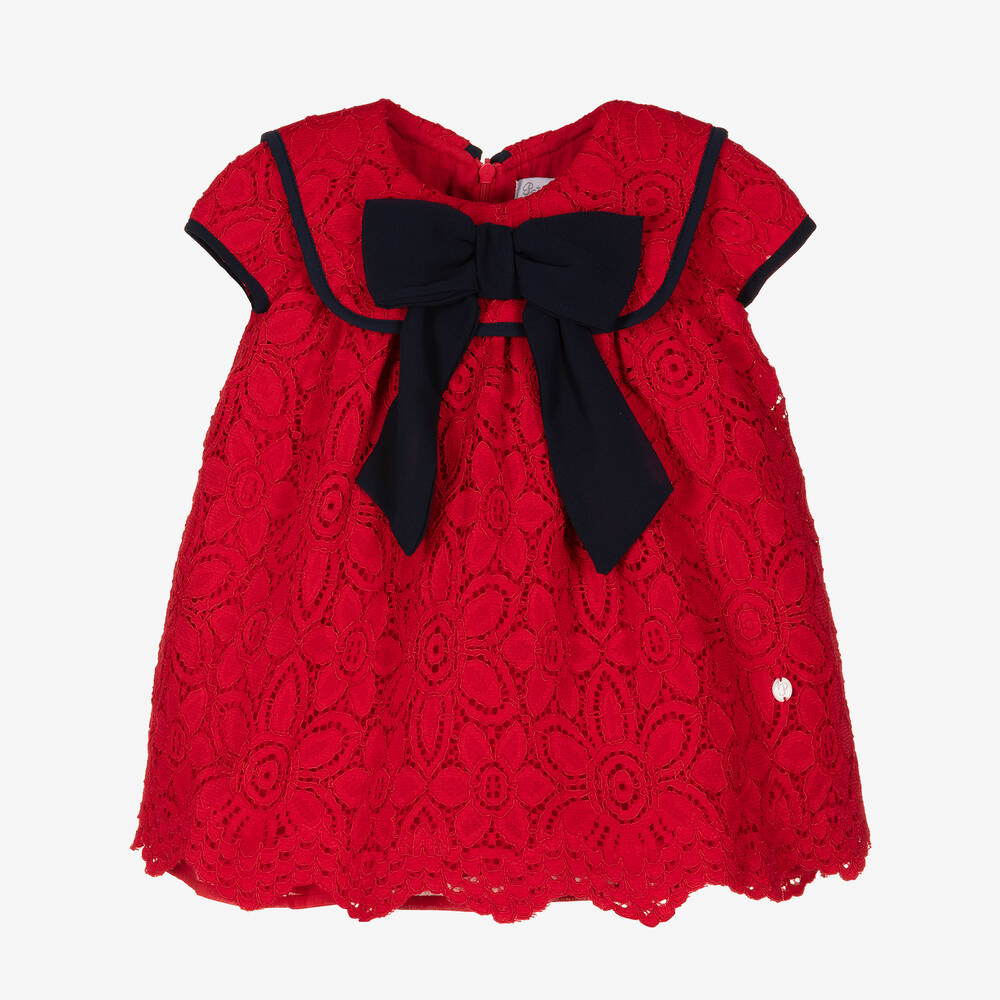 Patachou - Красное хлопковое платье с кружевом | Childrensalon