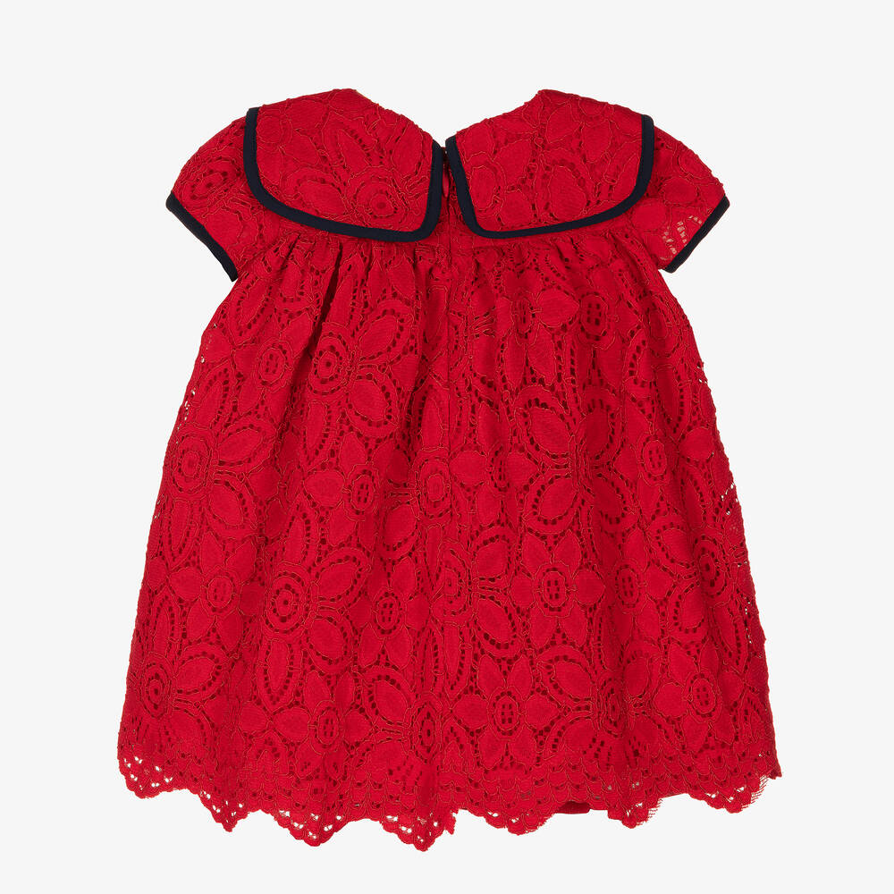 باتاشو-فستان أطفال بناتي قطن ودانتيل لون أحمر | Childrensalon Outlet