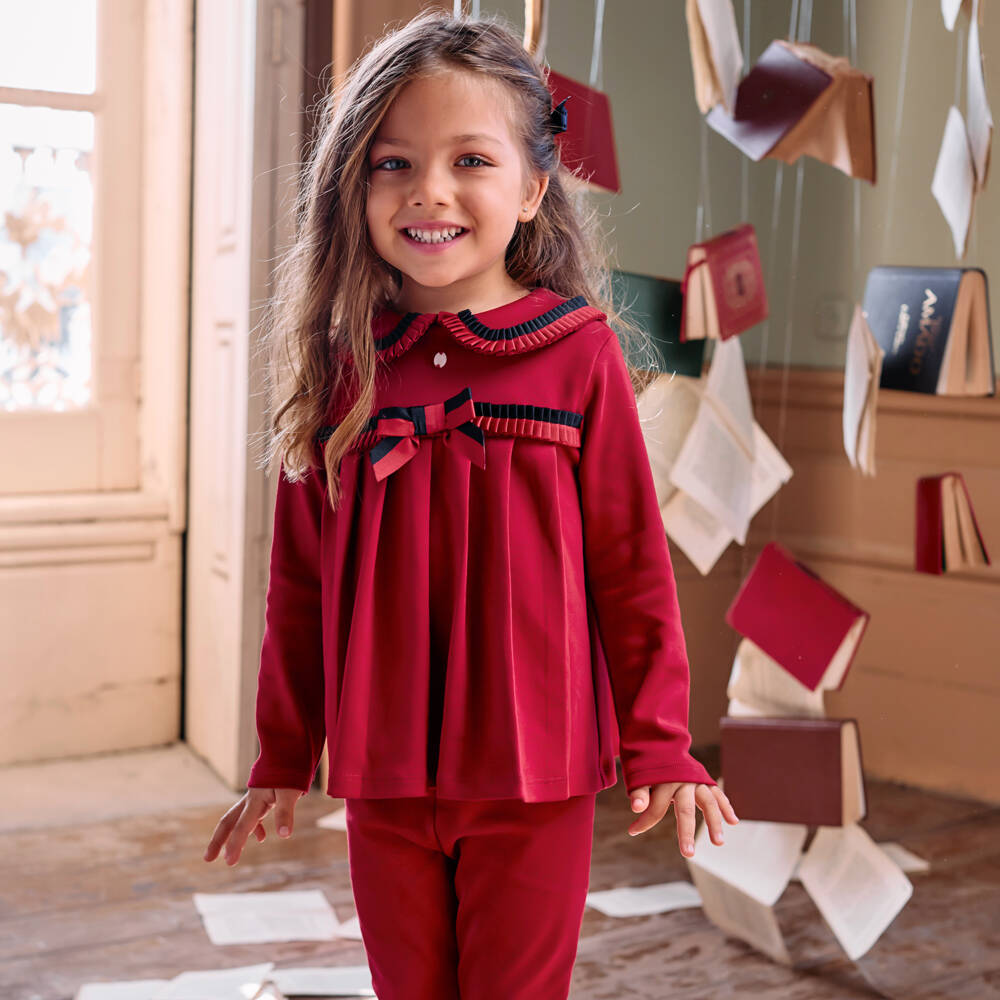 Patachou-Комплект леггинсов с бантом из красного хлопка для девочек | Childrensalon Outlet