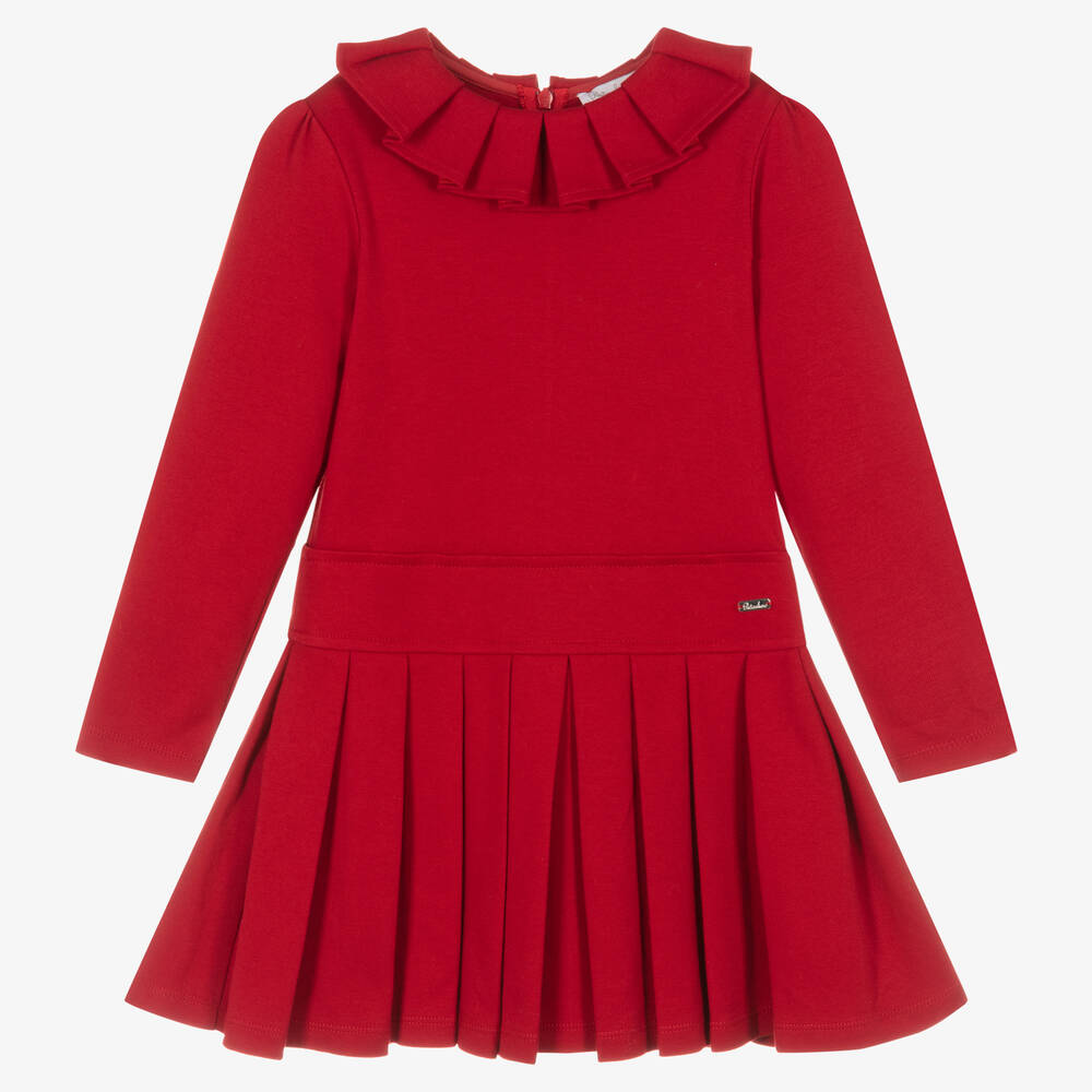 Patachou - Girls Red Cotton Pleated Dress | Childrensalon