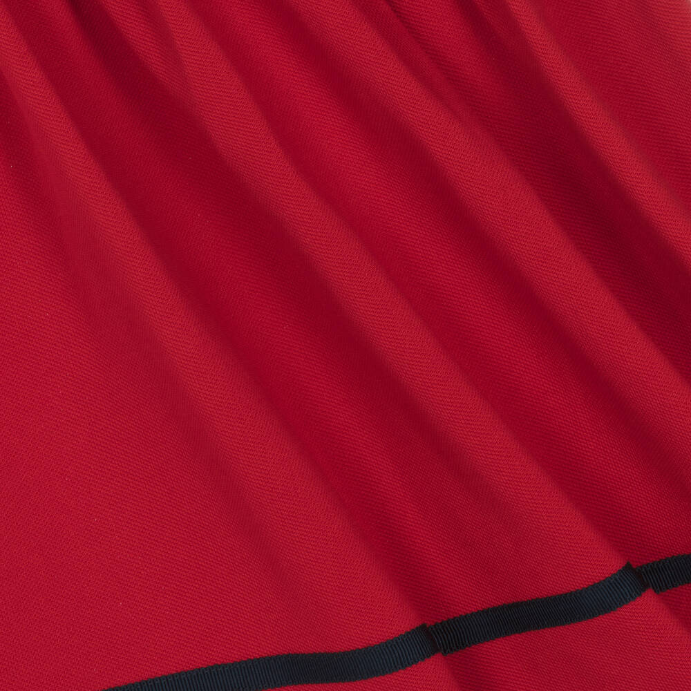 Patachou-فستان قطن بيكيه مزين بكشكش لون أحمر | Childrensalon Outlet