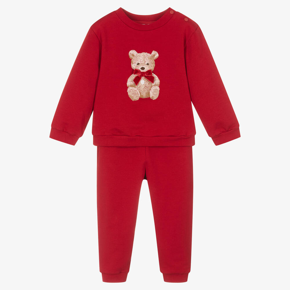 Patachou - Girls Red Cotton Teddy Tracksuit | Childrensalon